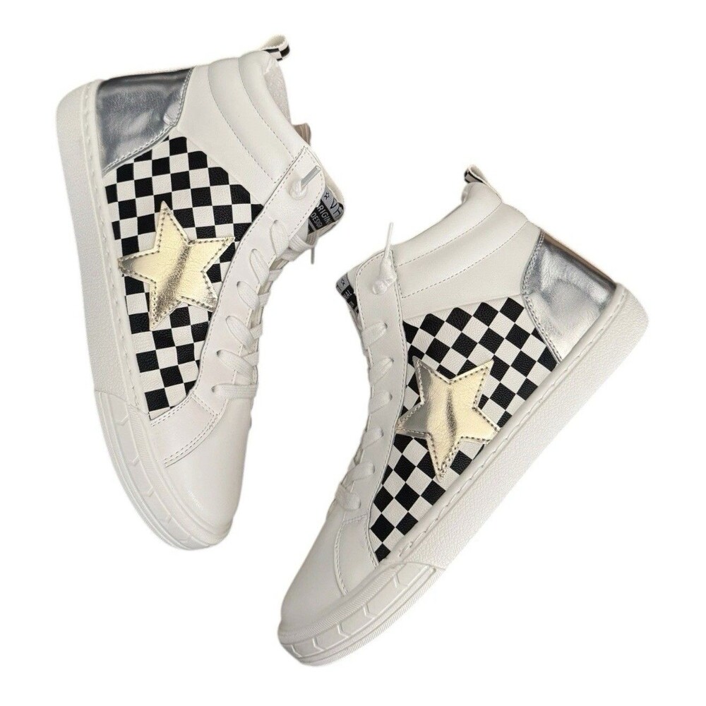 NWB Vintage Havana Lexi Women's Checkered Star High Top Sneakers White Size 9